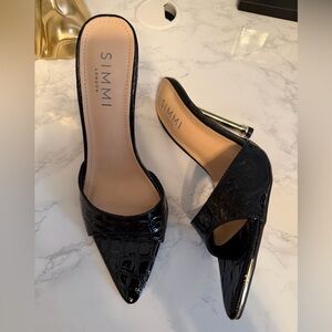 SIMMI London Black Patent Croc Pointed Toe Mules